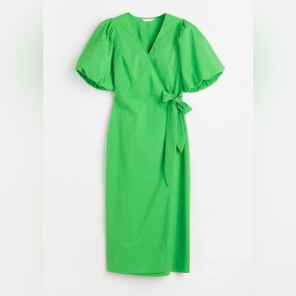 H&M Vibrant Puff Sleeve Wrap Midi Dress